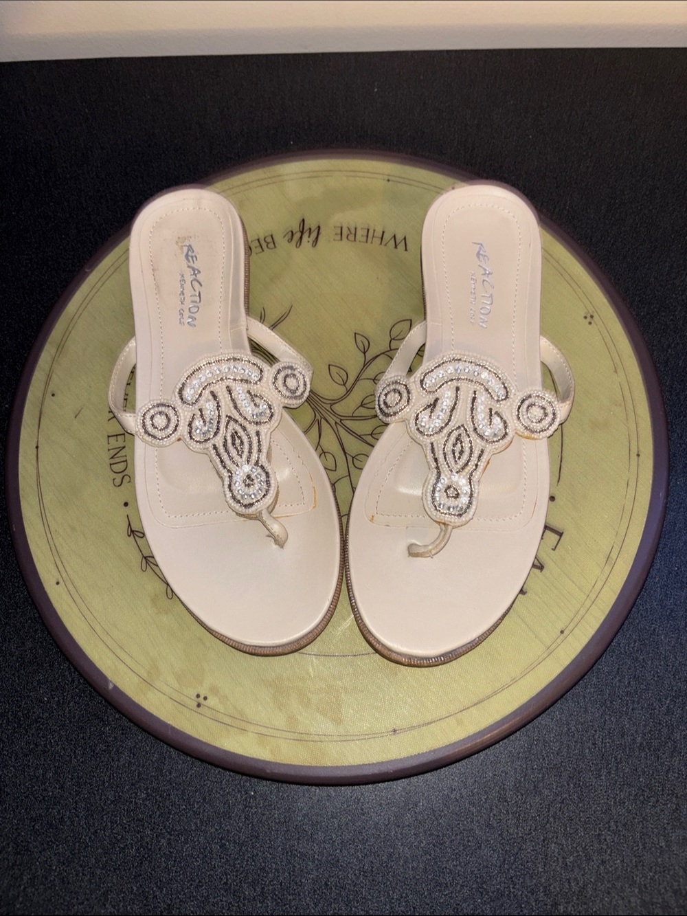 Reaction Kenneth Cole Ivory Beaded Thong Sandals